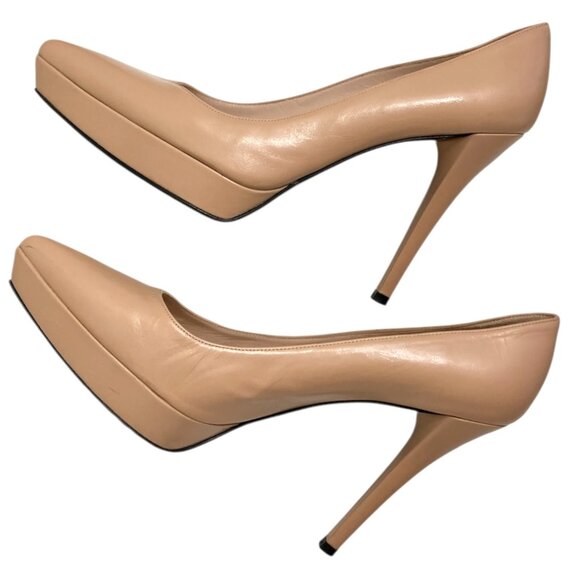 STUART WEITZMAN Pointed Toe Platform Stiletto Leather Heels Nude Tan - Picture 6 of 10